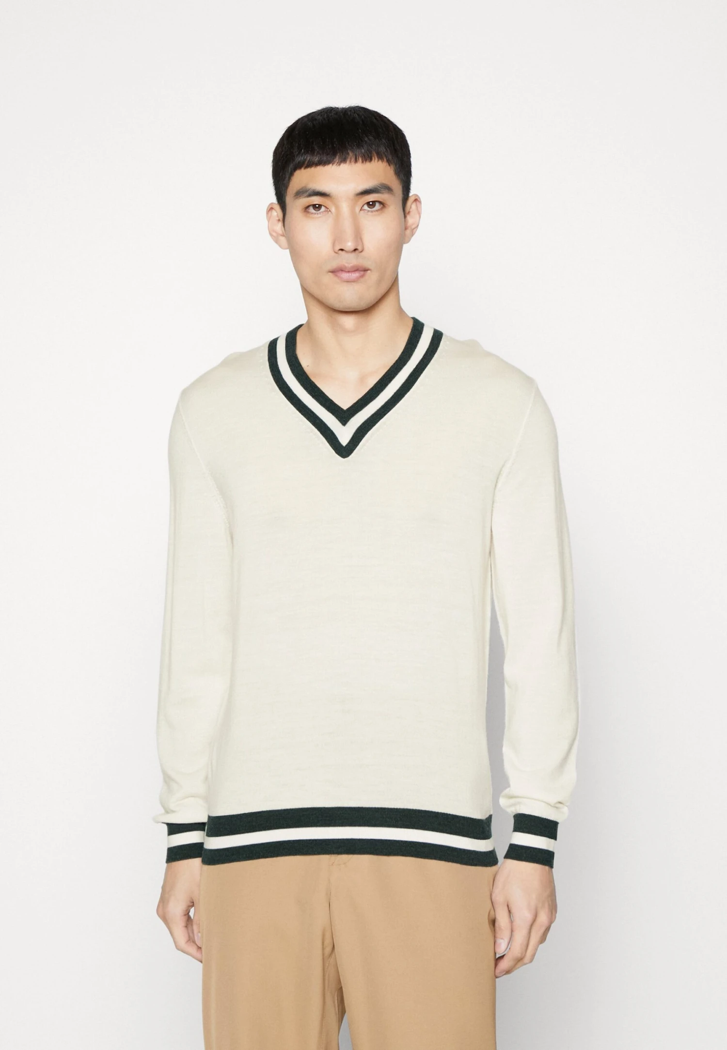 Hackett London Contrast Trim V Neck - Vest - Ecru/Green 3 Hackett London Contrast Trim V Neck - Vest - Ecru/Green