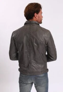 Lee Cooper Leather Jacket With Collar Shirt - 2 Split Side Pockets - - Leren Jas - Vintage Grey -Algemene Winkel Voor Herenmode ad1ace4cf7614eb5a31f40550c68fbb5